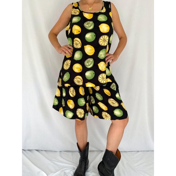 80s vintage novelty fruits print retro summer tank top shorts matching coord set - Picture 2 of 10